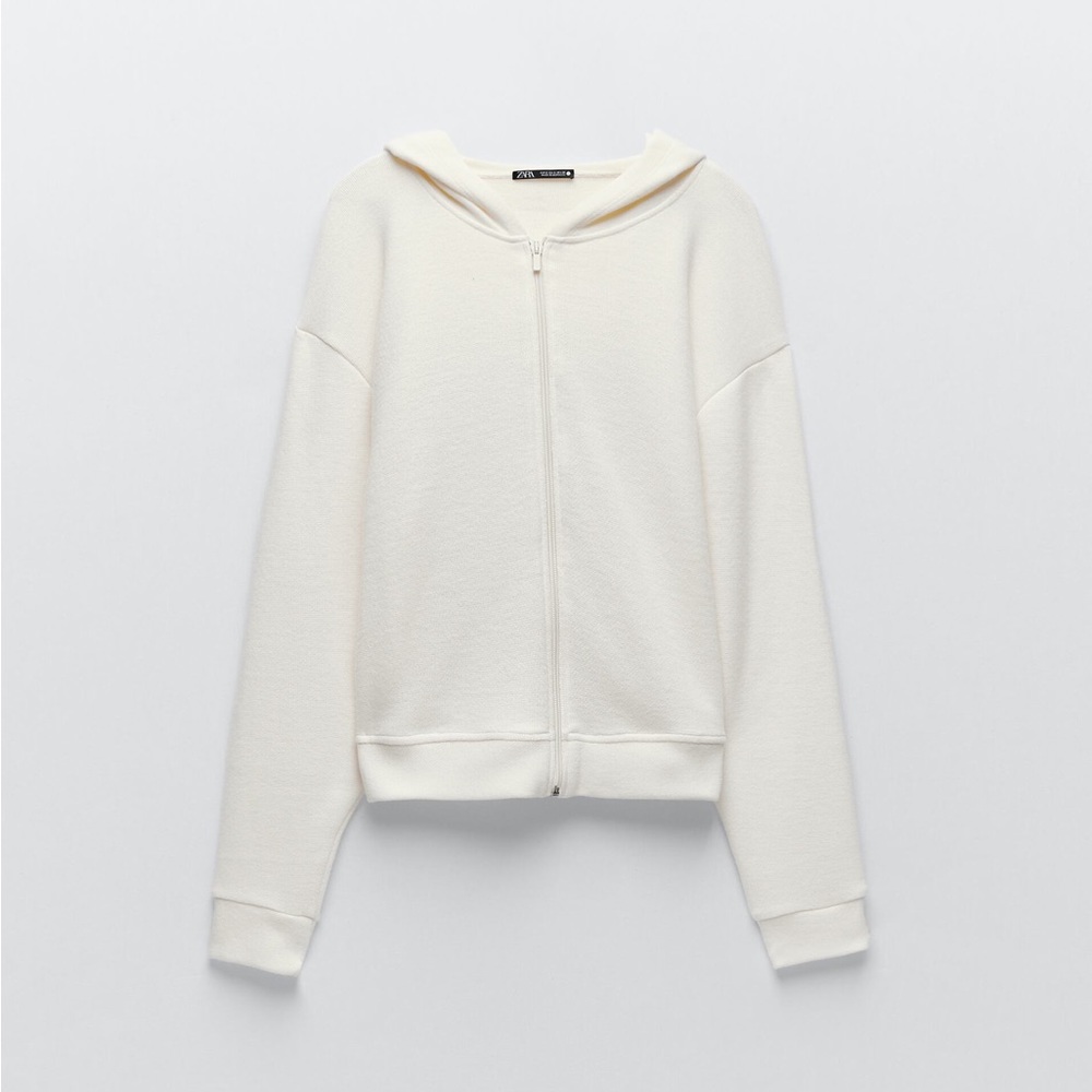 Zara Cream Knit Hooded Zip Up Sweater